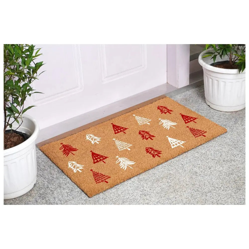 17" X 29" Natural and Black Coir Floral Welcome Outdoor Door Mat - NOBLE HOME INTERIORS