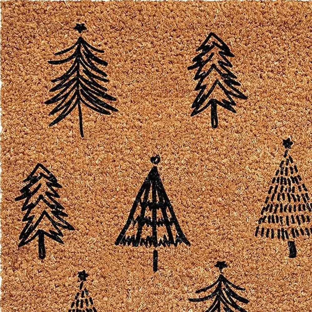 17" X 29" Natural and Black Coir Floral Welcome Outdoor Door Mat - NOBLE HOME INTERIORS