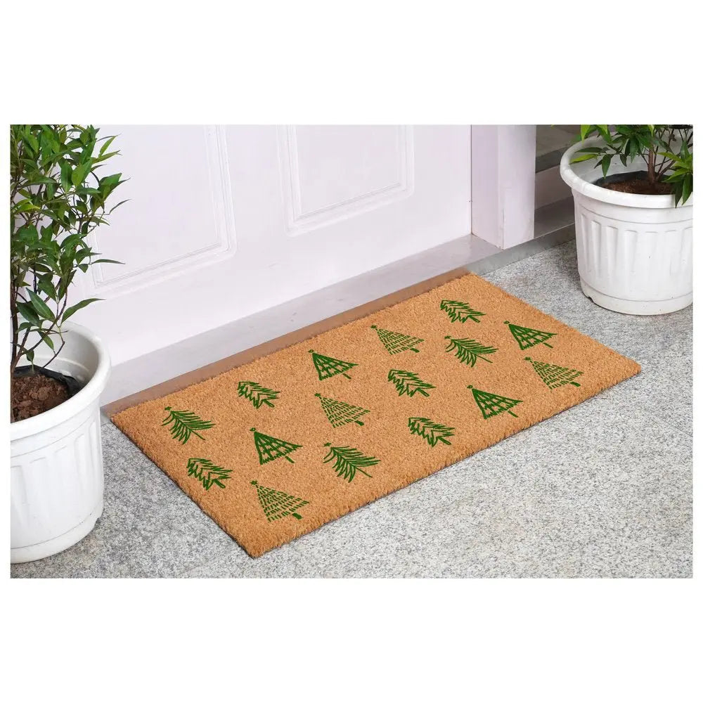 17" X 29" Natural and Black Coir Floral Welcome Outdoor Door Mat - NOBLE HOME INTERIORS