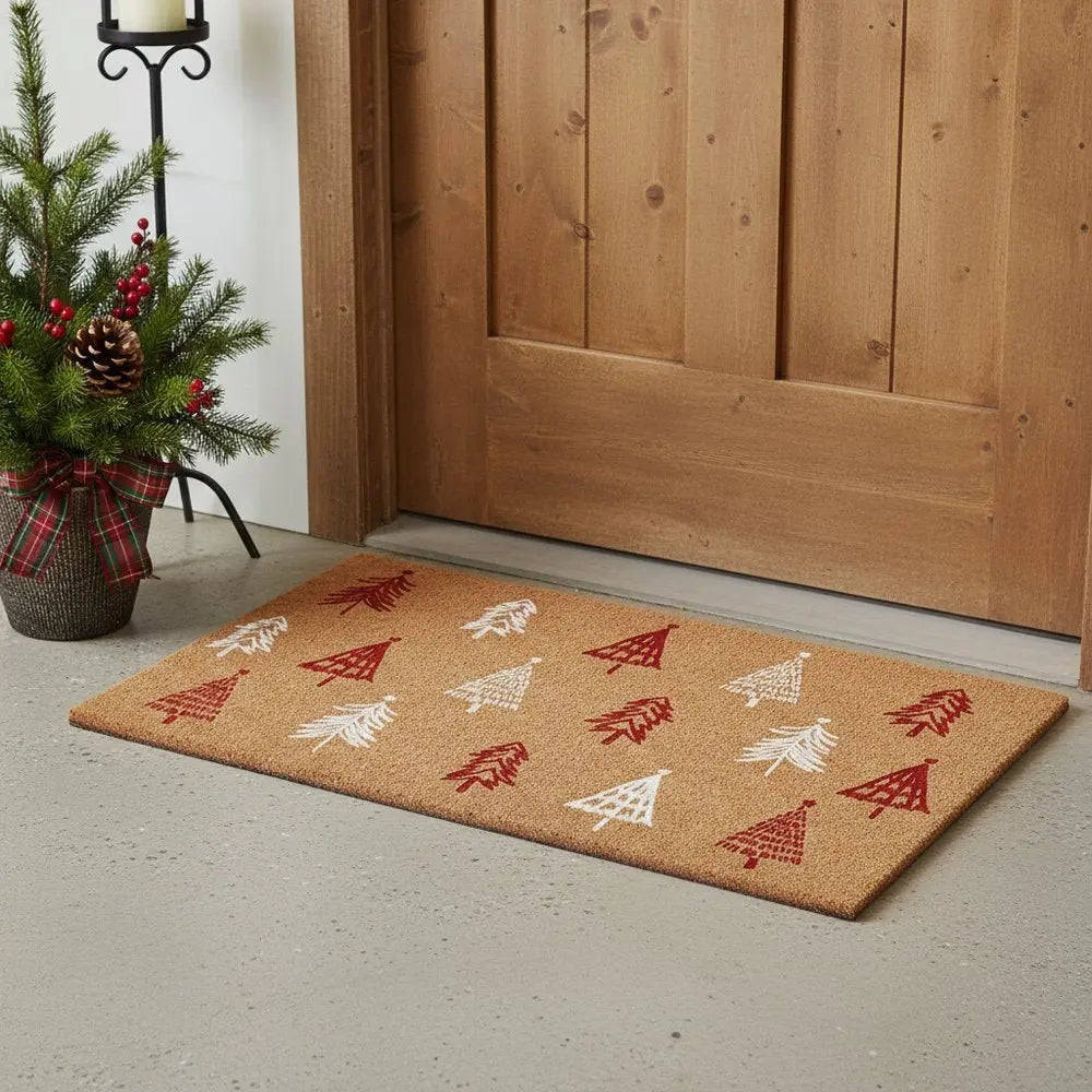 17" X 29" Natural and Black Coir Floral Welcome Outdoor Door Mat - NOBLE HOME INTERIORS