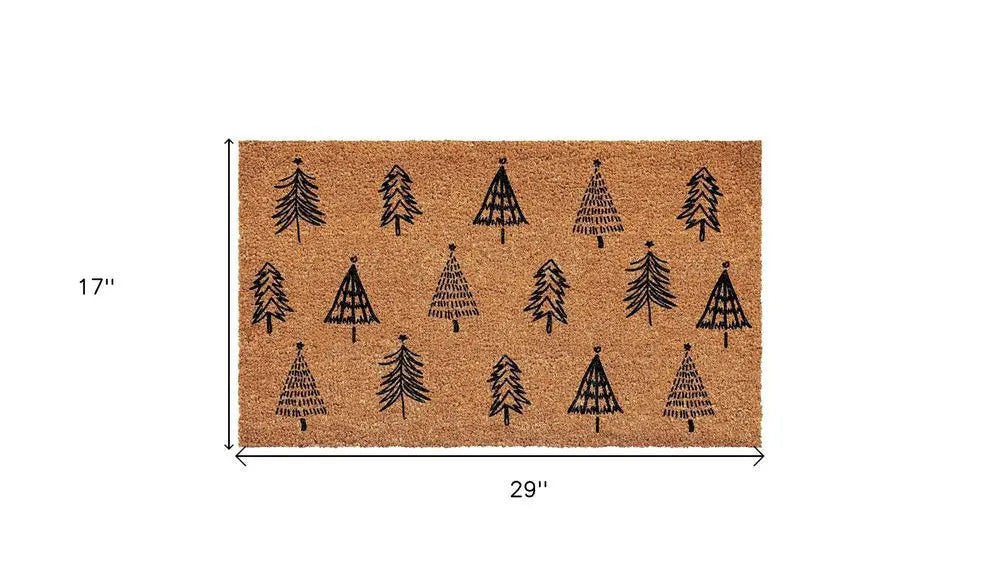 17" X 29" Natural and Black Coir Floral Welcome Outdoor Door Mat - NOBLE HOME INTERIORS