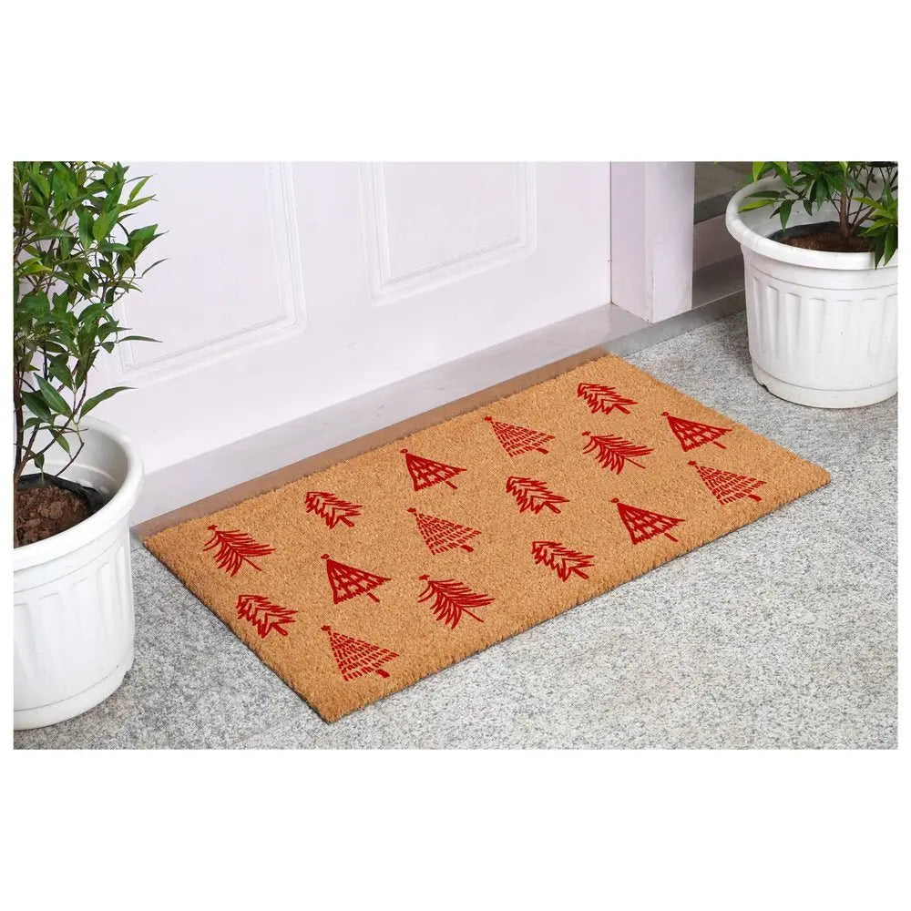 17" X 29" Natural and Black Coir Floral Welcome Outdoor Door Mat - NOBLE HOME INTERIORS