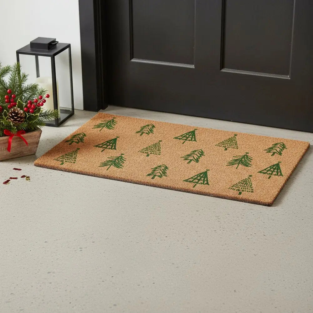 17" X 29" Natural and Black Coir Floral Welcome Outdoor Door Mat - NOBLE HOME INTERIORS