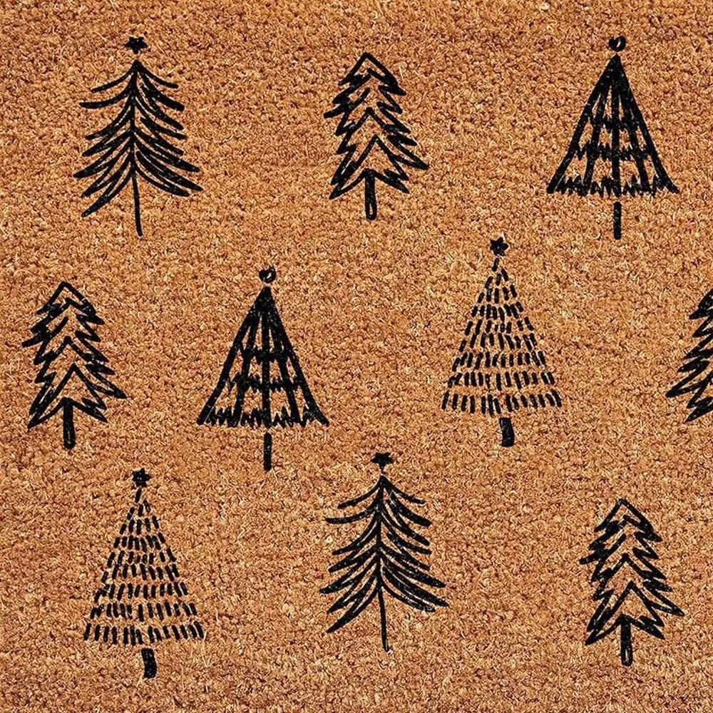 17" X 29" Natural and Black Coir Floral Welcome Outdoor Door Mat - NOBLE HOME INTERIORS