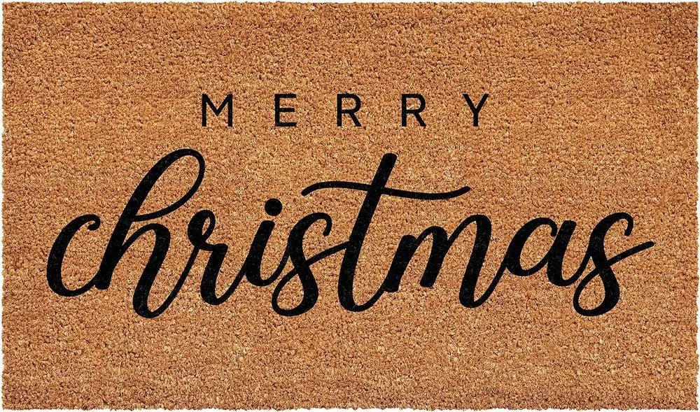 17" X 29" Natural and Black Coir Merry Christmas Outdoor Christmas Door Mat - NOBLE HOME INTERIORS
