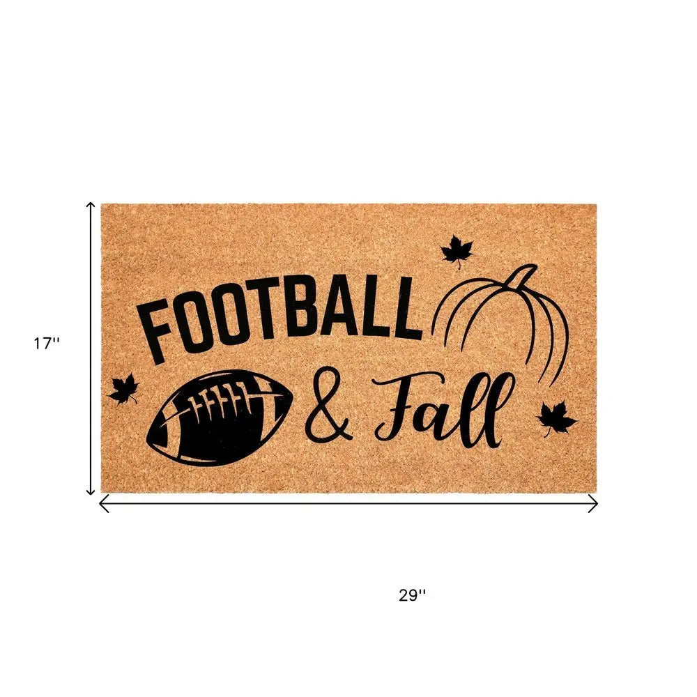 17" X 29" Natural And Black Football Fall Outdoor Coir Door Mat - NOVA HOME FURNITURE