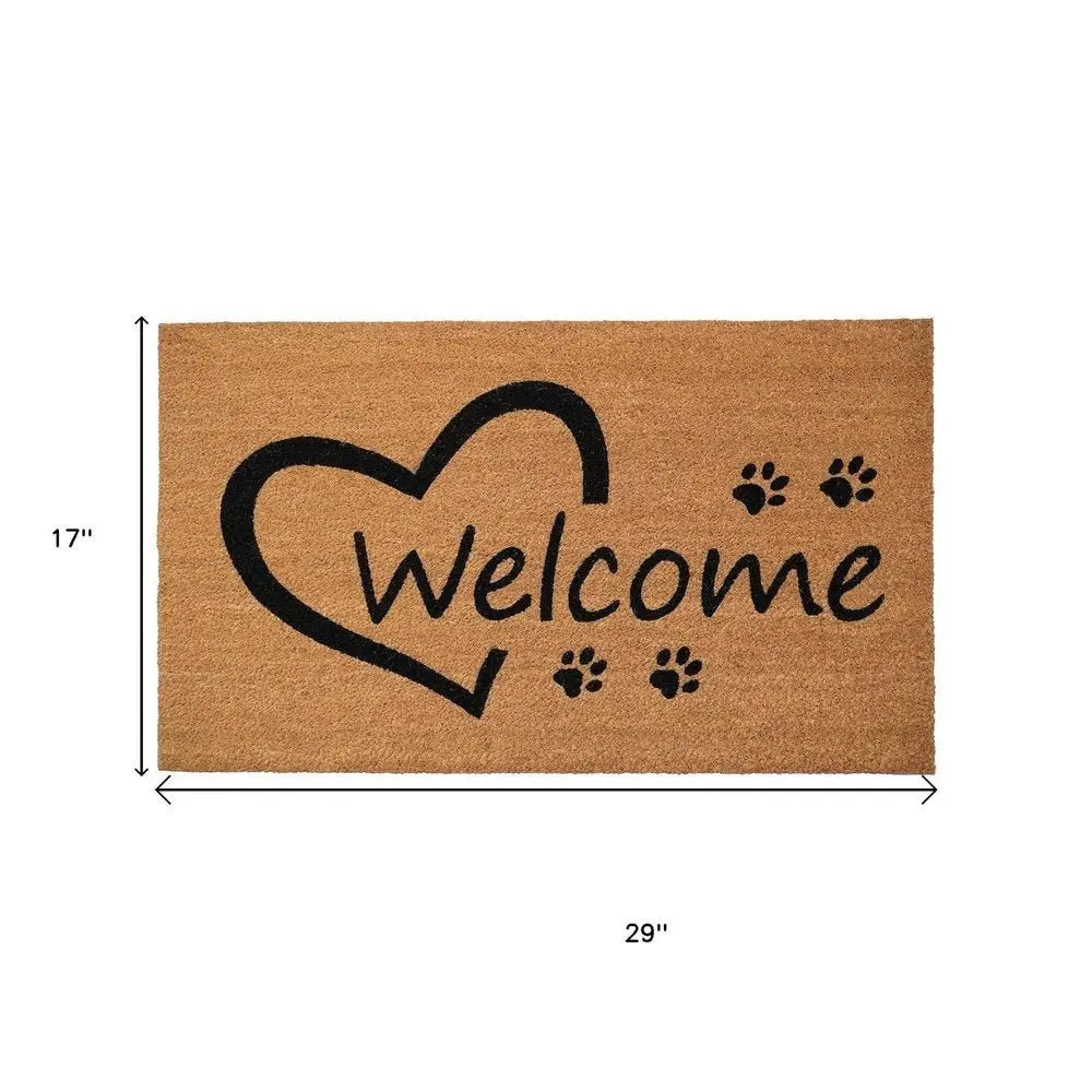 17" X 29" Natural And Black Pawprint Welcome Outdoor Coir Door Mat - NOBLE HOME INTERIORS