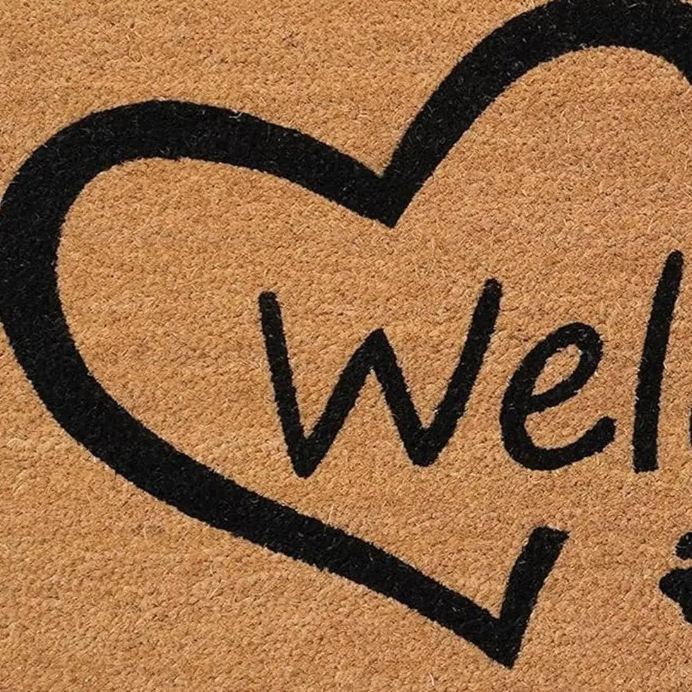 17" X 29" Natural And Black Pawprint Welcome Outdoor Coir Door Mat - NOBLE HOME INTERIORS