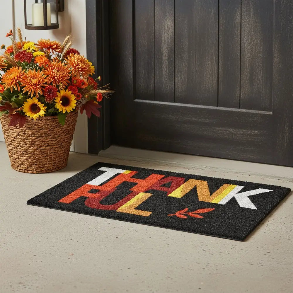 17" X 29" Natural And Brown Thanksgiving Outdoor Coir Door Mat - NOVA HOME FURNITURE