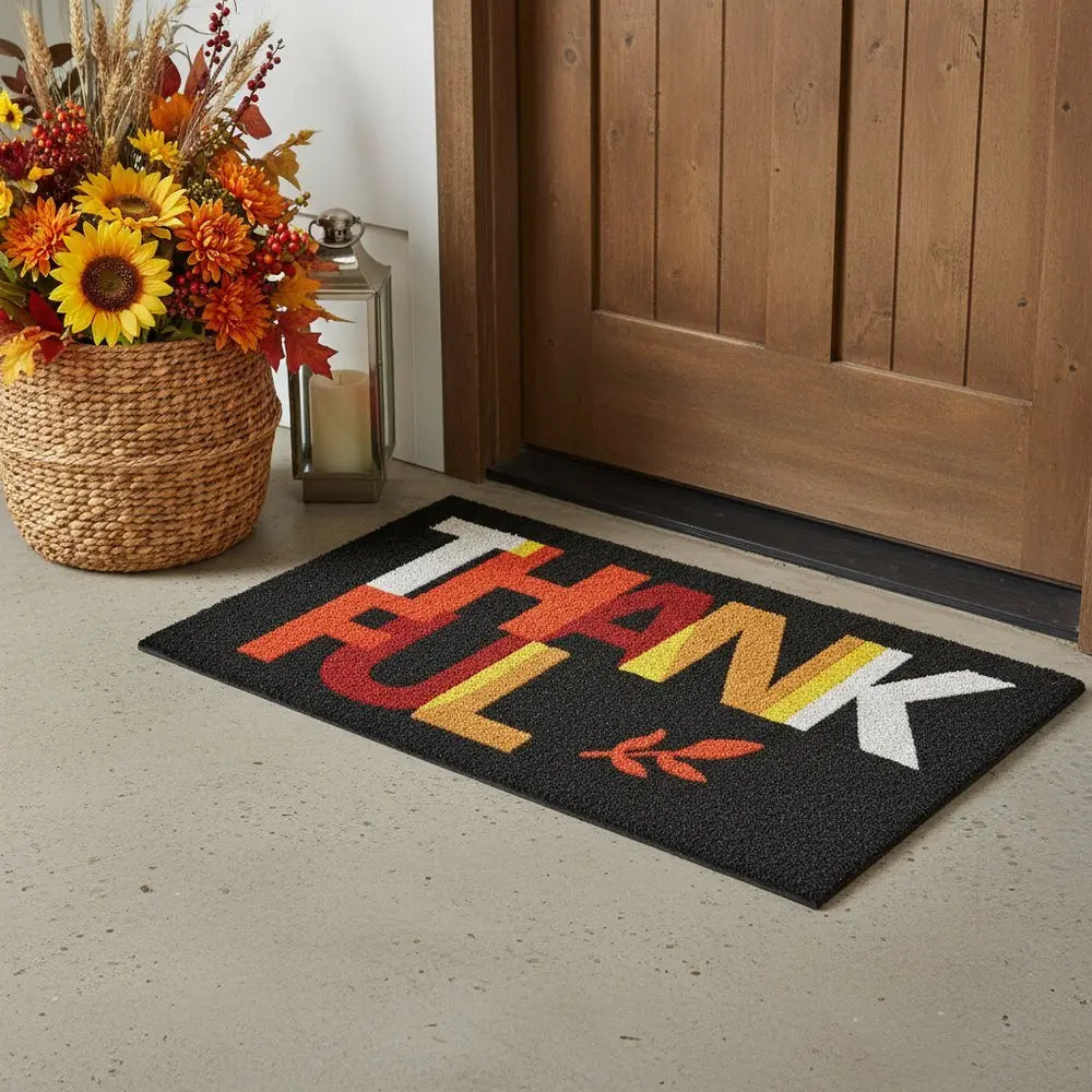 17" X 29" Natural And Brown Thanksgiving Outdoor Coir Door Mat - NOVA HOME FURNITURE