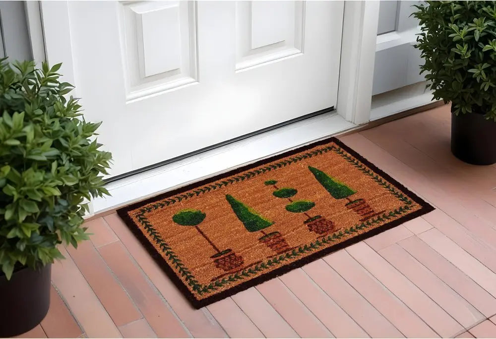 17" X 29" Natural and Green Coir Topiary Outdoor Door Mat - NOBLE HOME INTERIORS