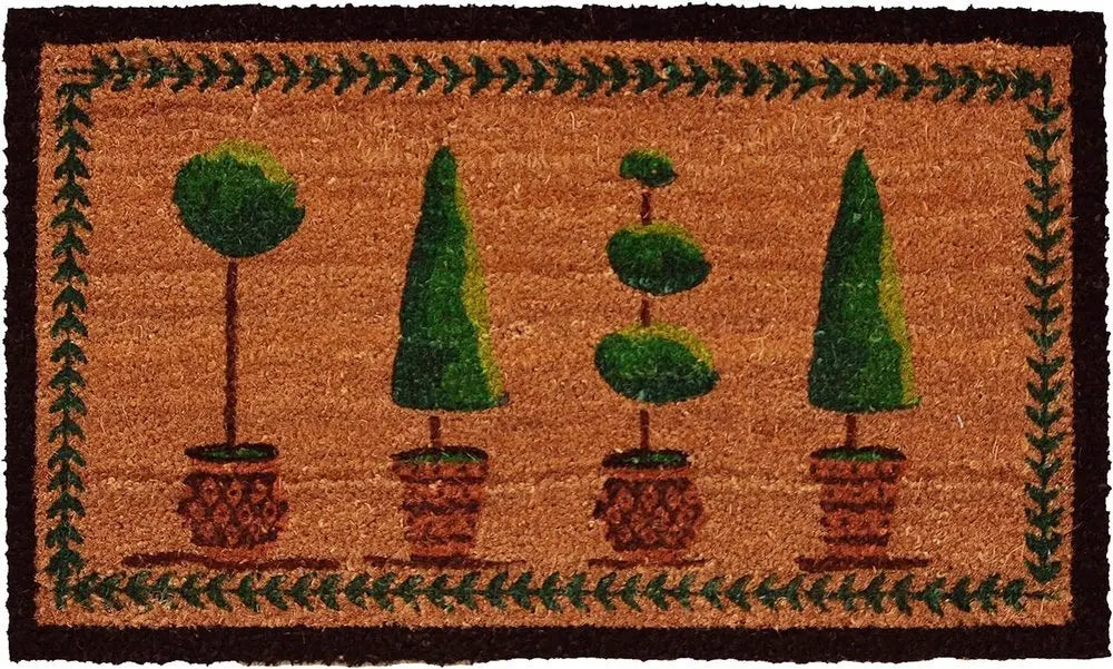 17" X 29" Natural and Green Coir Topiary Outdoor Door Mat - NOBLE HOME INTERIORS