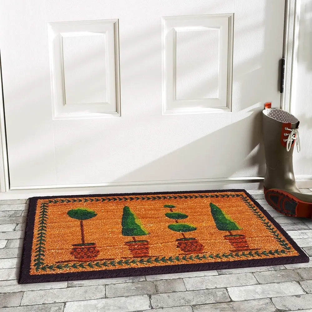 17" X 29" Natural and Green Coir Topiary Outdoor Door Mat - NOBLE HOME INTERIORS
