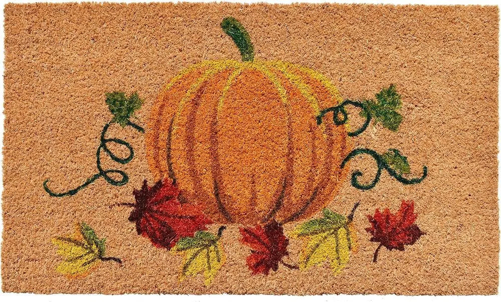 17" X 29" Natural and Orange Coir Pumpkin Outdoor Fall Door Mat - NOBLE HOME INTERIORS