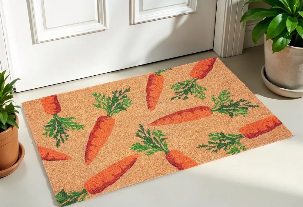 17" X 29" Natural And Orange Easter Carrots Coir Outdoor Door Mat - NOBLE HOME INTERIORS