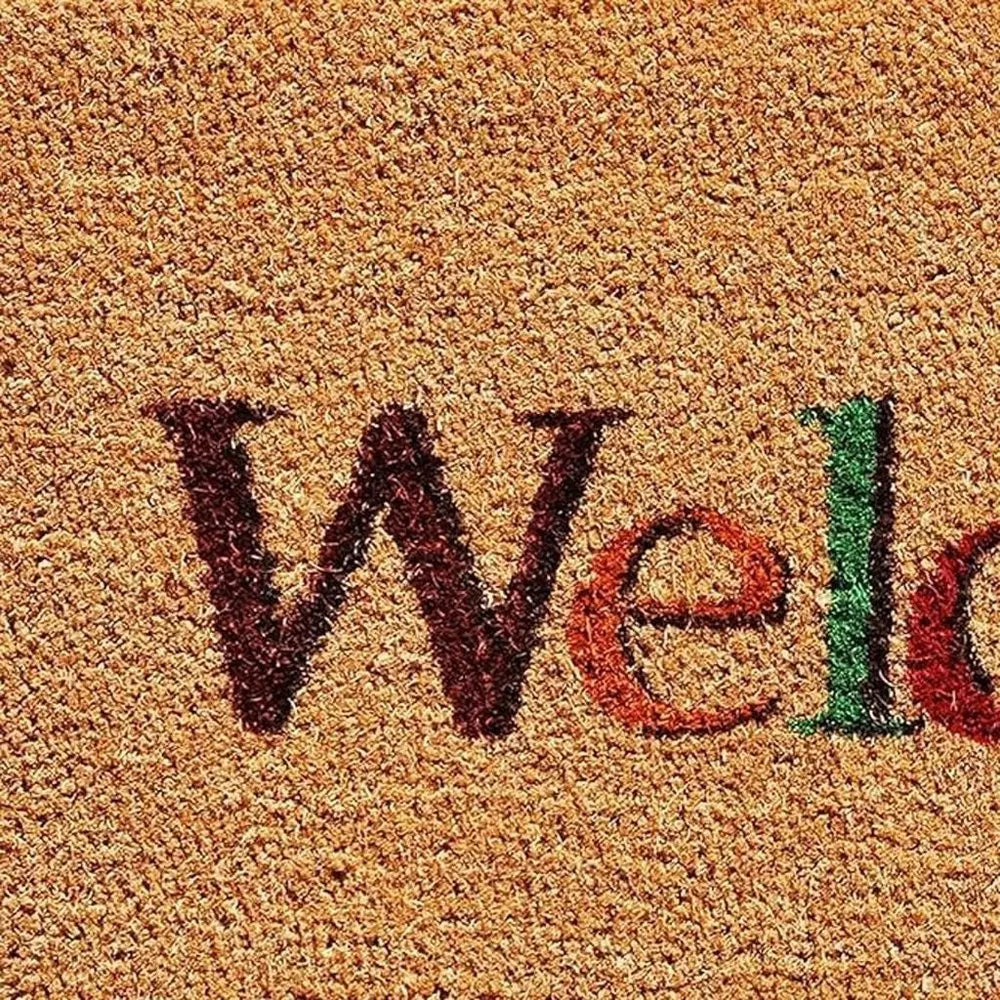 17" X 29" Natural And Orange Fall Leaves Welcome Coir Outdoor Door Mat - NOBLE HOME INTERIORS