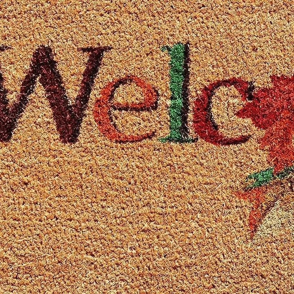 17" X 29" Natural And Orange Fall Leaves Welcome Coir Outdoor Door Mat - NOBLE HOME INTERIORS