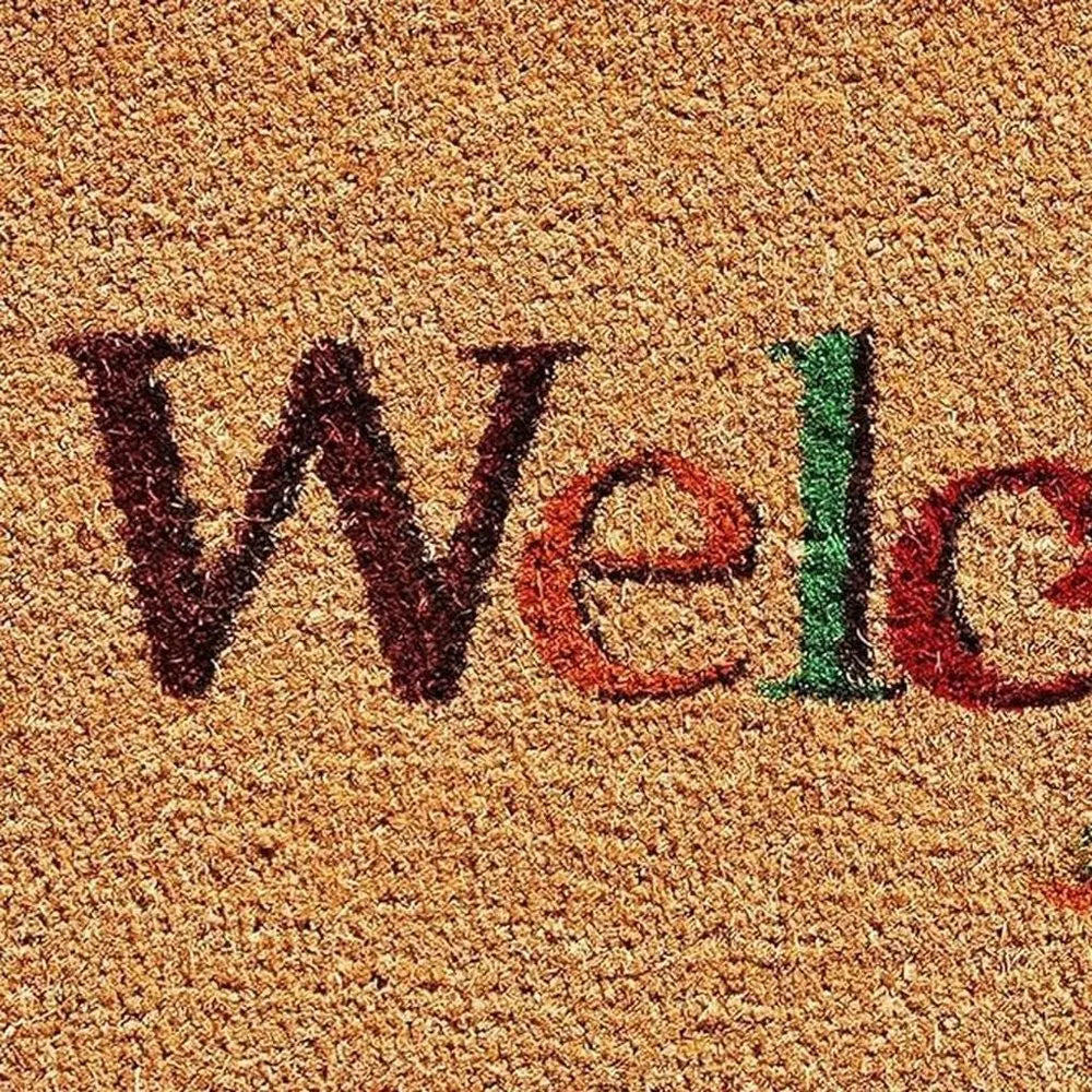 17" X 29" Natural And Orange Fall Leaves Welcome Coir Outdoor Door Mat - NOBLE HOME INTERIORS