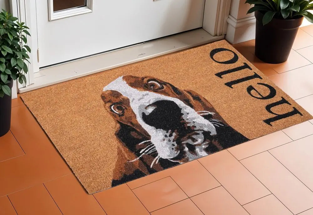 17" X 29" Natural And Red Coir Dog Outdoor Door Mat - NOBLE HOME INTERIORS