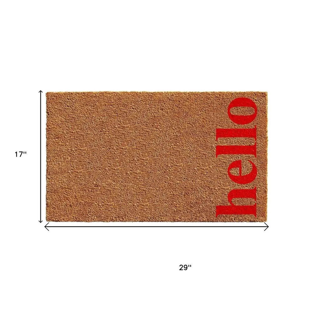 17" X 29" Natural And Red Hello Outdoor Coir Door Mat - NOBLE HOME INTERIORS