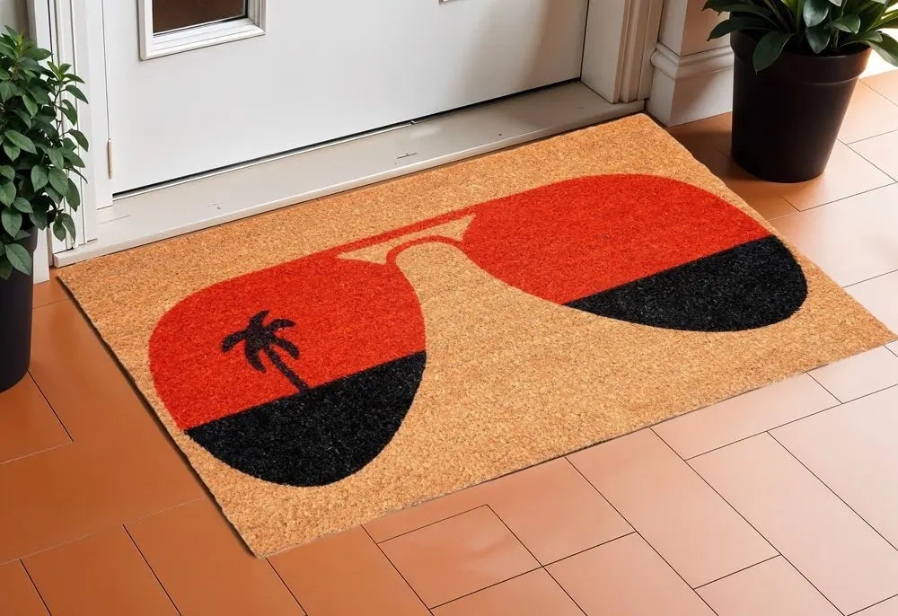 17" X 29" Natural And Red Summer Tropical Outdoor Coir Door Mat - NOBLE HOME INTERIORS