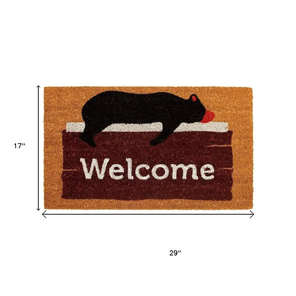 17" X 29" Natural Black And Brown Bear Welcome Outdoor Coir Door Mat - NOBLE HOME INTERIORS