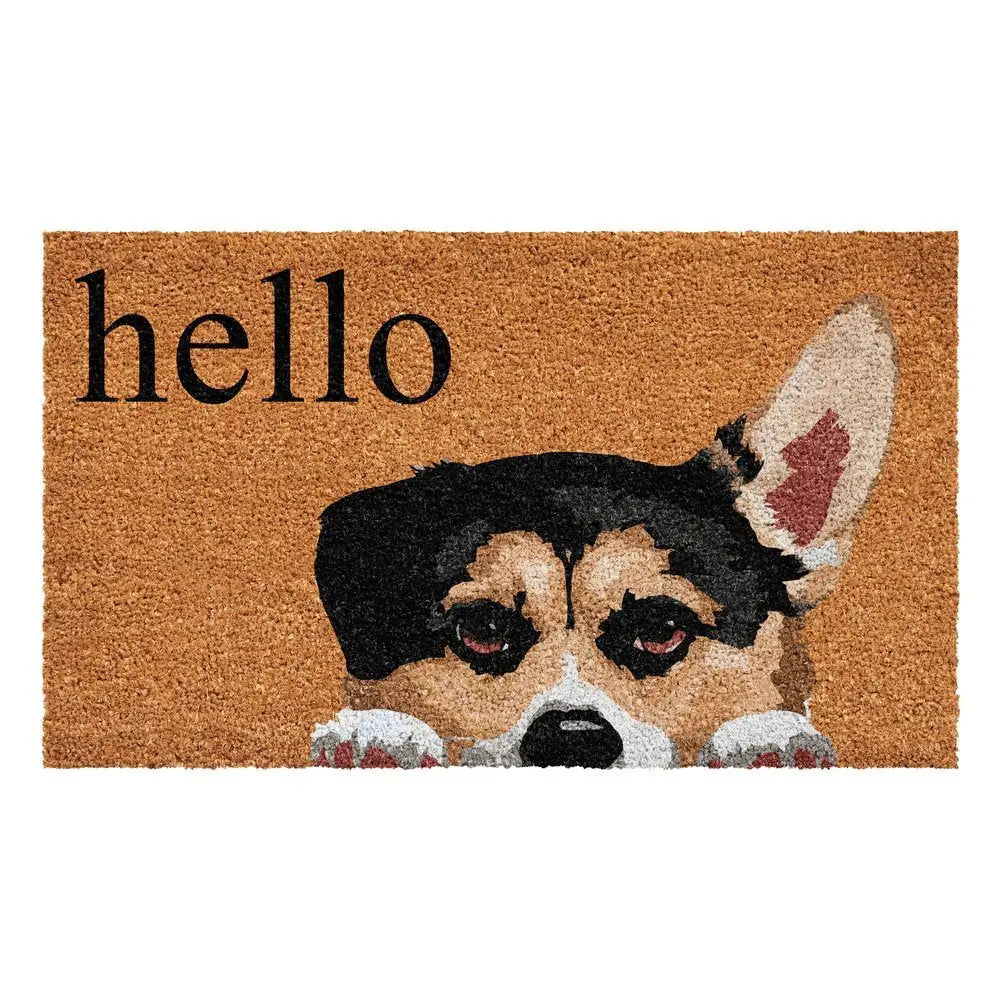17" X 29" Natural Black and Brown Coir Welch Corgi Hello Outdoor Door Mat - NOBLE HOME INTERIORS