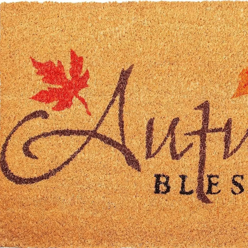 17" X 29" Natural Black and Orange Coir Autumn Blessings Outdoor Fall Door Mat - NOBLE HOME INTERIORS