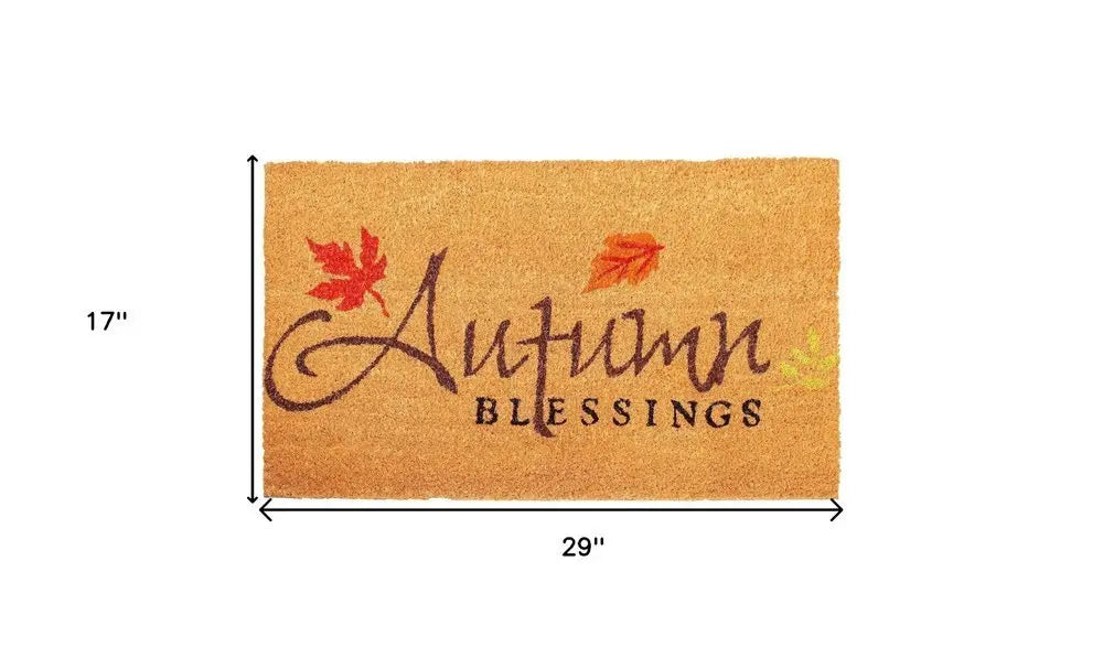 17" X 29" Natural Black and Orange Coir Autumn Blessings Outdoor Fall Door Mat - NOBLE HOME INTERIORS