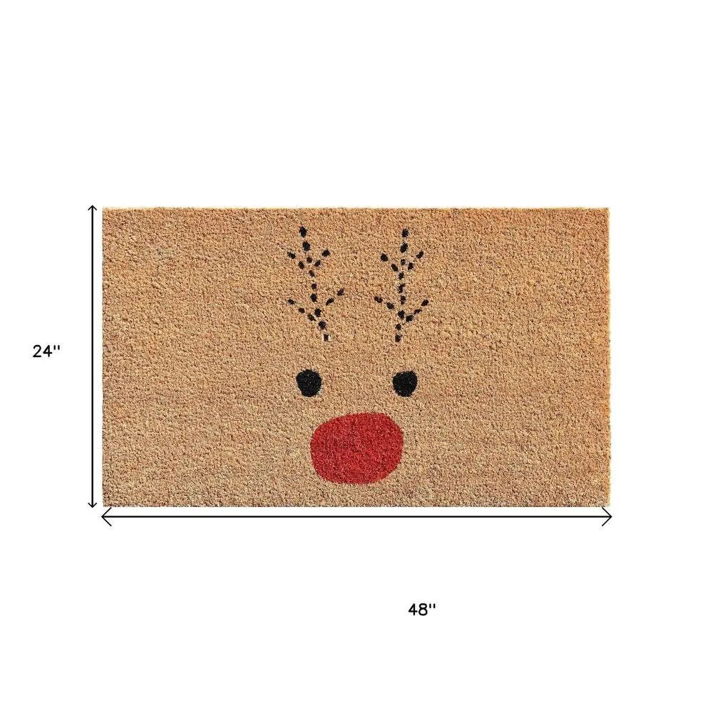 17" X 29" Natural Black and Red Coir Reindeer Outdoor Christmas Door Mat - NOBLE HOME INTERIORS