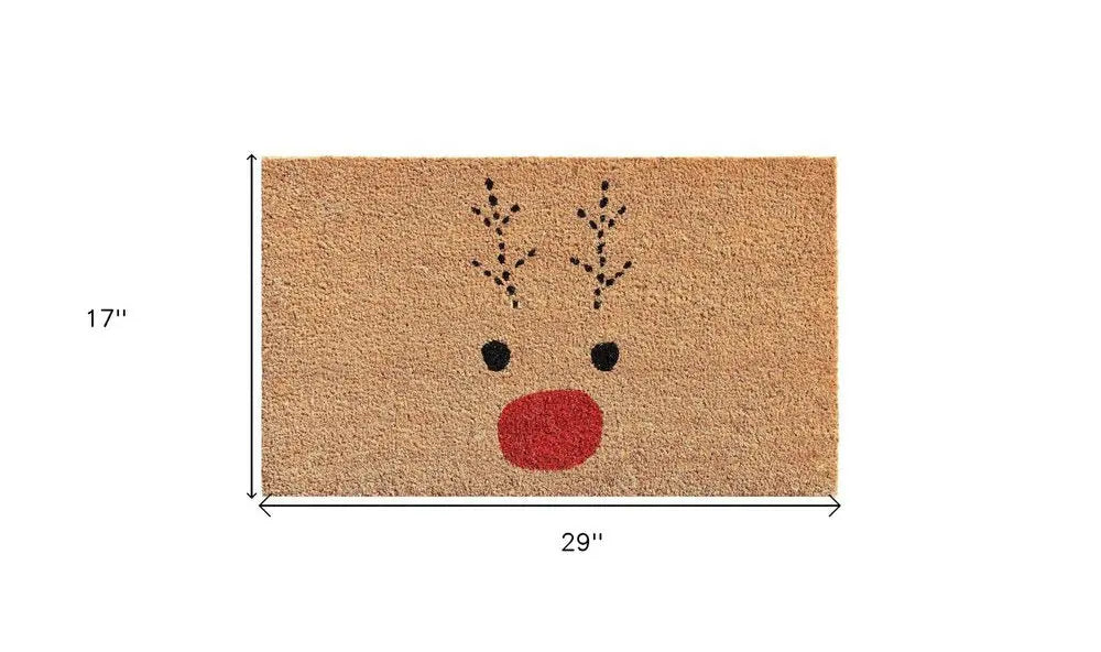 17" X 29" Natural Black and Red Coir Reindeer Outdoor Christmas Door Mat - NOBLE HOME INTERIORS