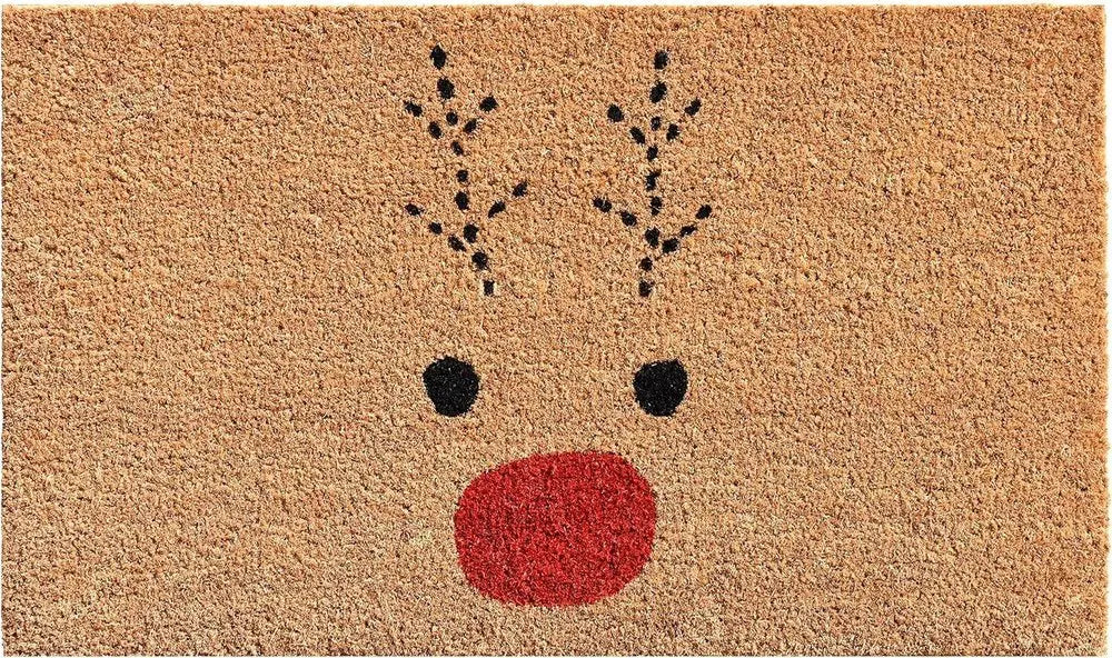 17" X 29" Natural Black and Red Coir Reindeer Outdoor Christmas Door Mat - NOBLE HOME INTERIORS
