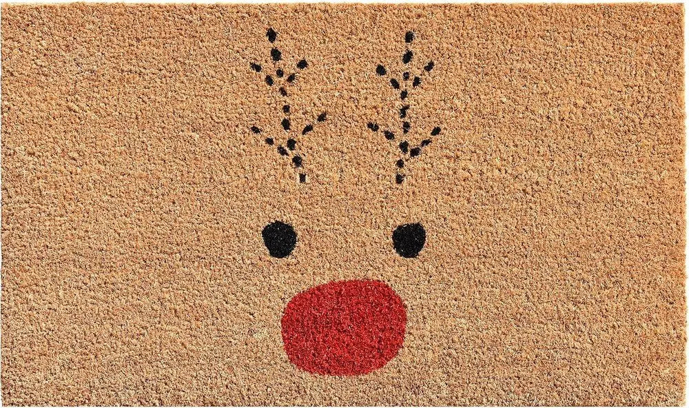 17" X 29" Natural Black and Red Coir Reindeer Outdoor Christmas Door Mat - NOBLE HOME INTERIORS