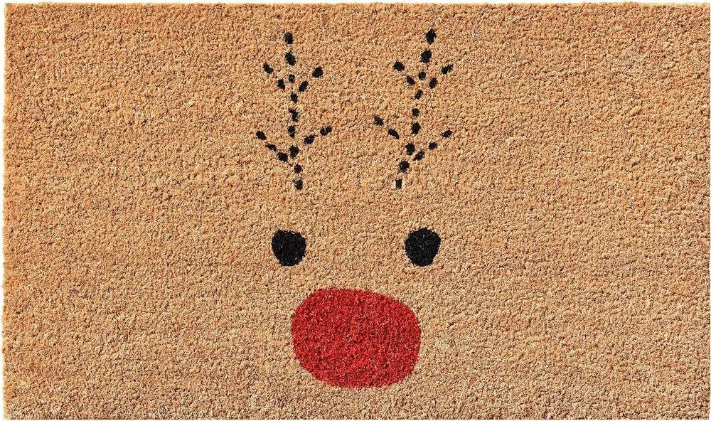 17" X 29" Natural Black and Red Coir Reindeer Outdoor Christmas Door Mat - NOBLE HOME INTERIORS