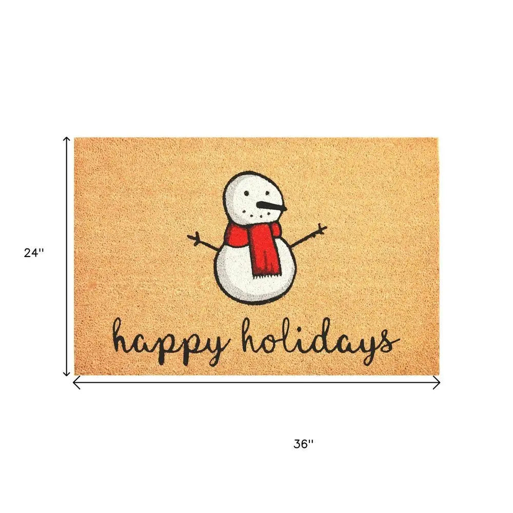 17" X 29" Natural Black And White Feliz Navidad Snowman Coir Door Mat - NOBLE HOME INTERIORS