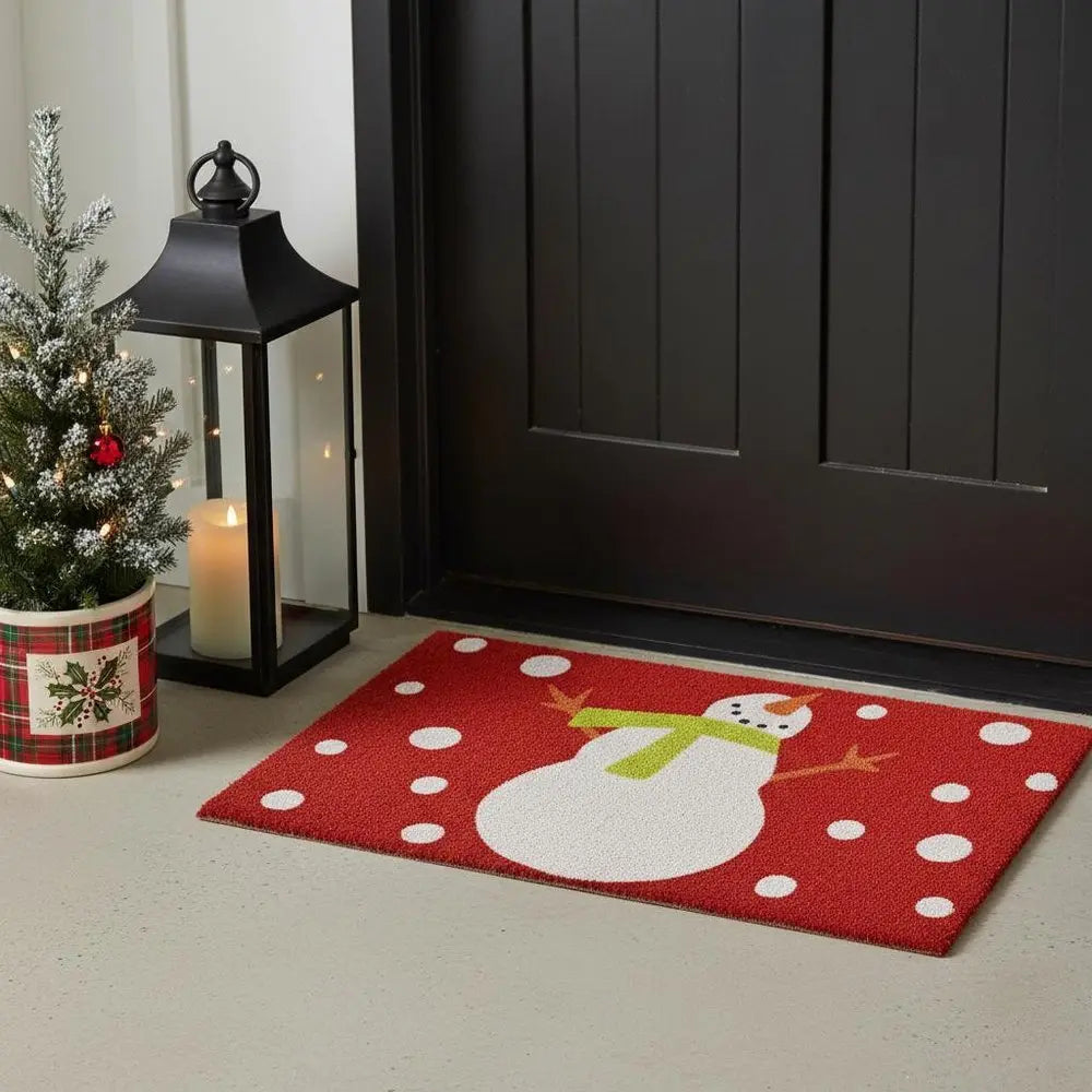 17" X 29" Natural Black And White Feliz Navidad Snowman Coir Door Mat - NOBLE HOME INTERIORS