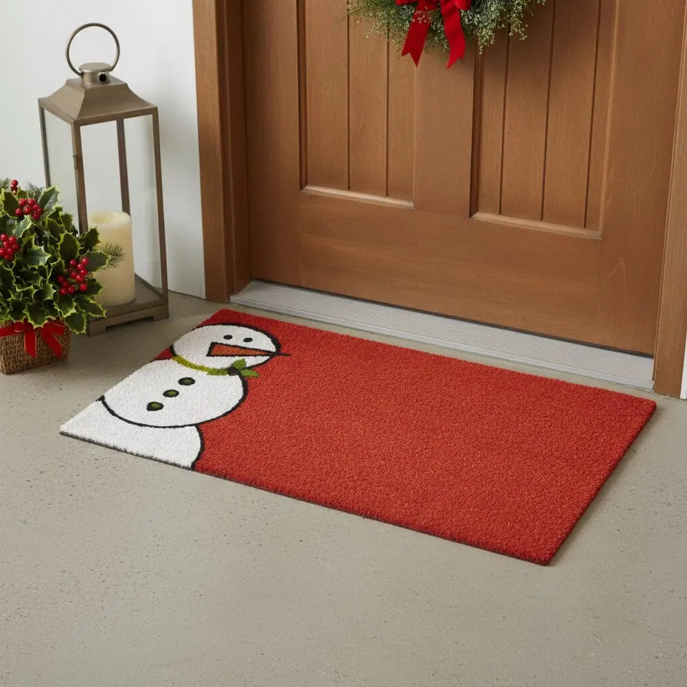 17" X 29" Natural Black And White Feliz Navidad Snowman Coir Door Mat - NOBLE HOME INTERIORS