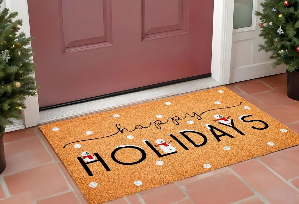 17" X 29" Natural Black And White Feliz Navidad Snowman Coir Door Mat - NOBLE HOME INTERIORS