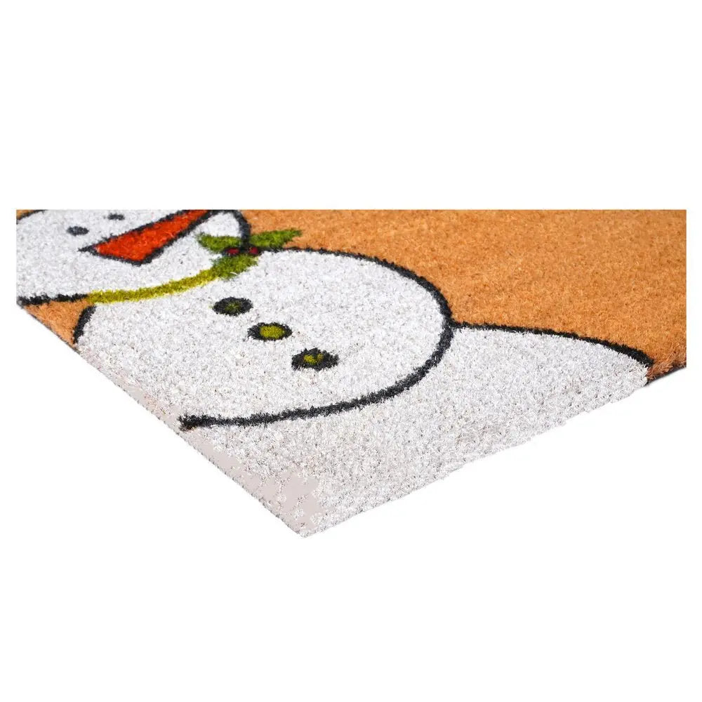 17" X 29" Natural Black And White Feliz Navidad Snowman Coir Door Mat - NOBLE HOME INTERIORS
