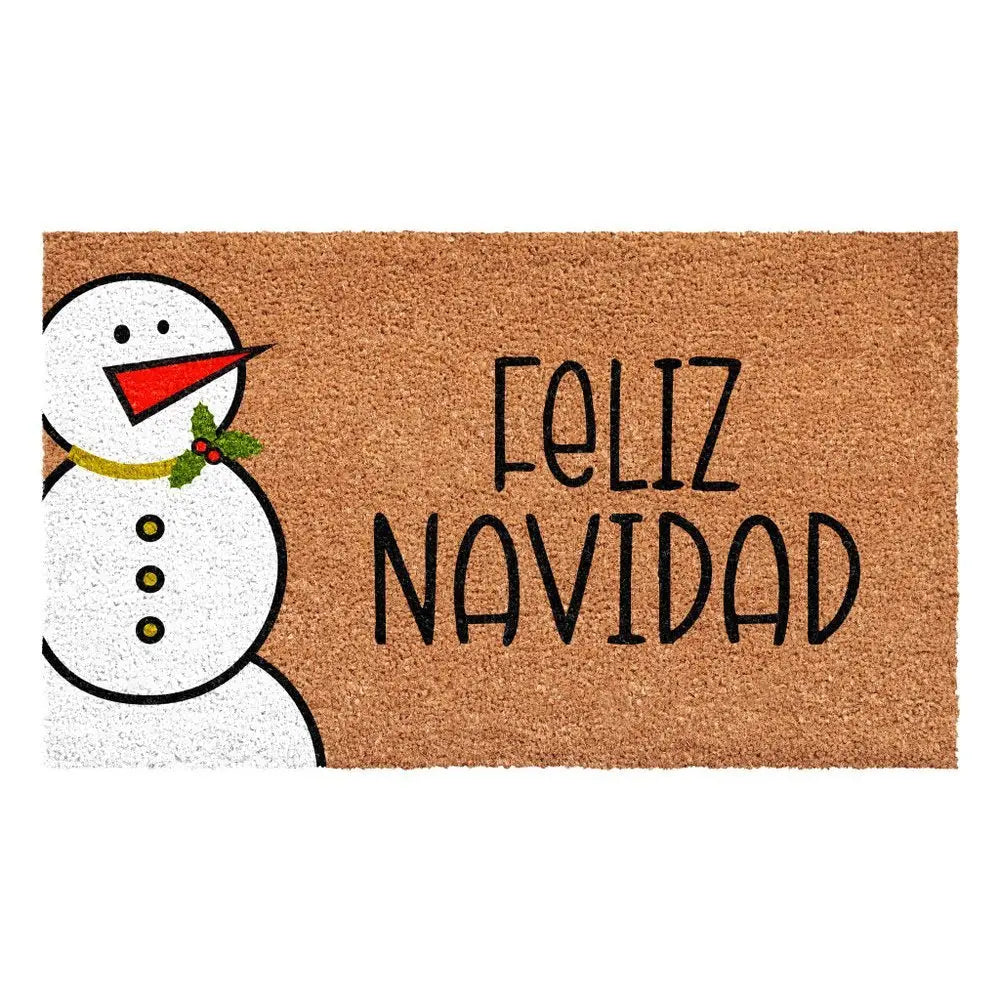 17" X 29" Natural Black And White Feliz Navidad Snowman Coir Door Mat - NOBLE HOME INTERIORS