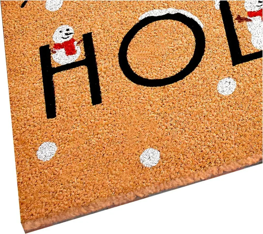 17" X 29" Natural Black And White Feliz Navidad Snowman Coir Door Mat - NOBLE HOME INTERIORS