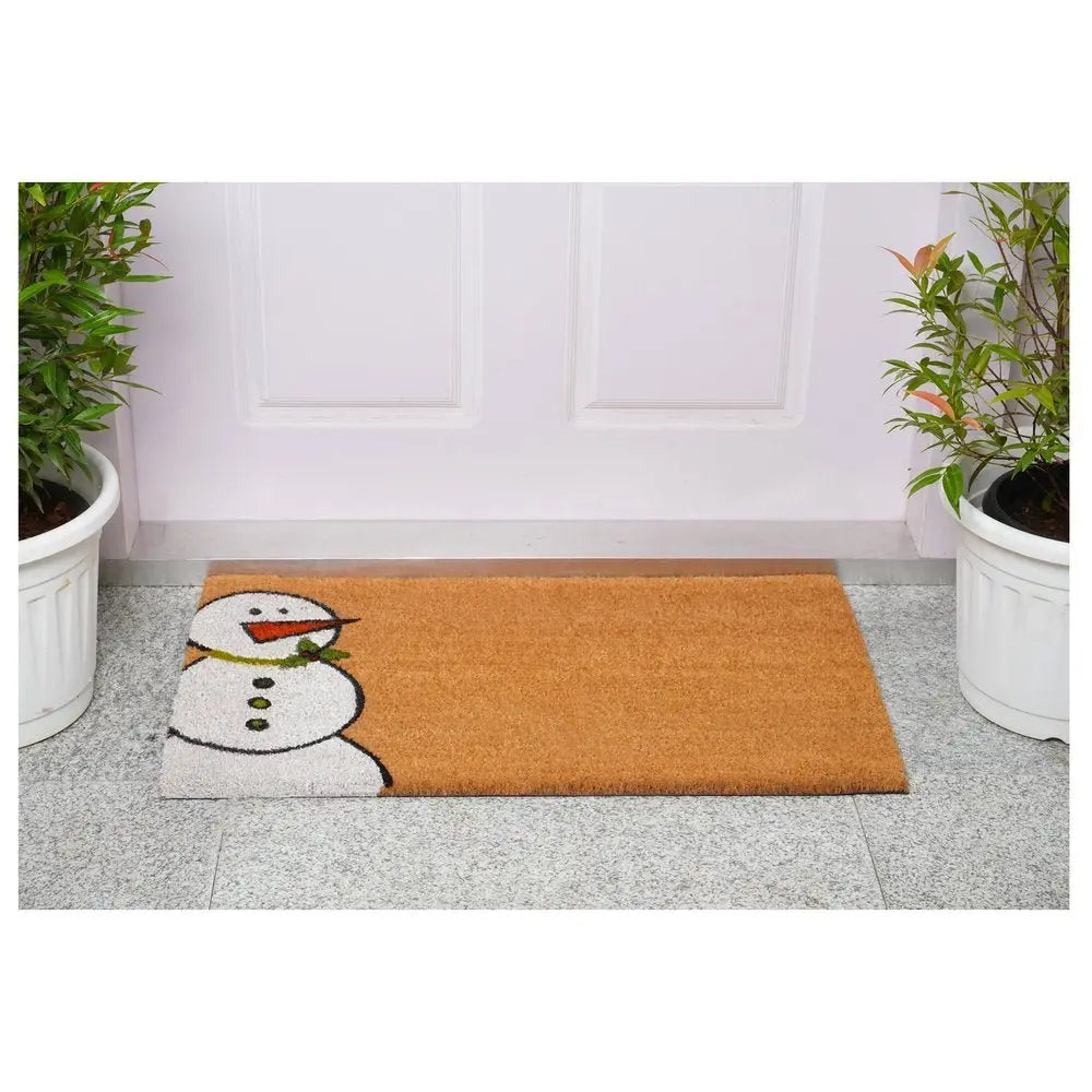 17" X 29" Natural Black And White Feliz Navidad Snowman Coir Door Mat - NOBLE HOME INTERIORS