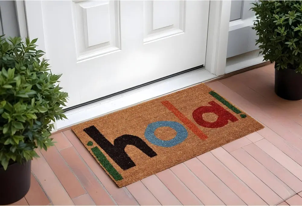 17" X 29" Natural Blue and Black Coir Hola Outdoor Door Mat - NOBLE HOME INTERIORS