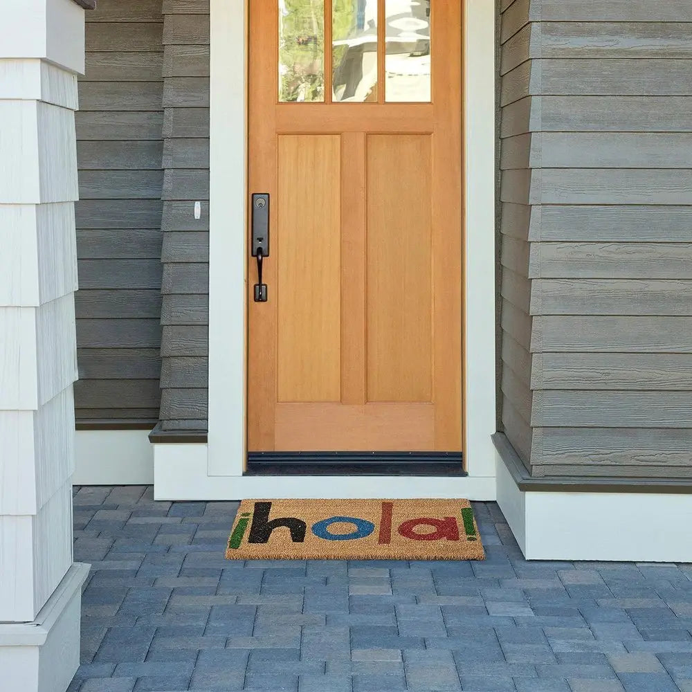 17" X 29" Natural Blue and Black Coir Hola Outdoor Door Mat - NOBLE HOME INTERIORS