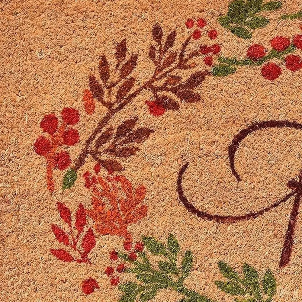 17" X 29" Natural Green And Orange Fall Leaves Coir Outdoor Door Mat - NOBLE HOME INTERIORS