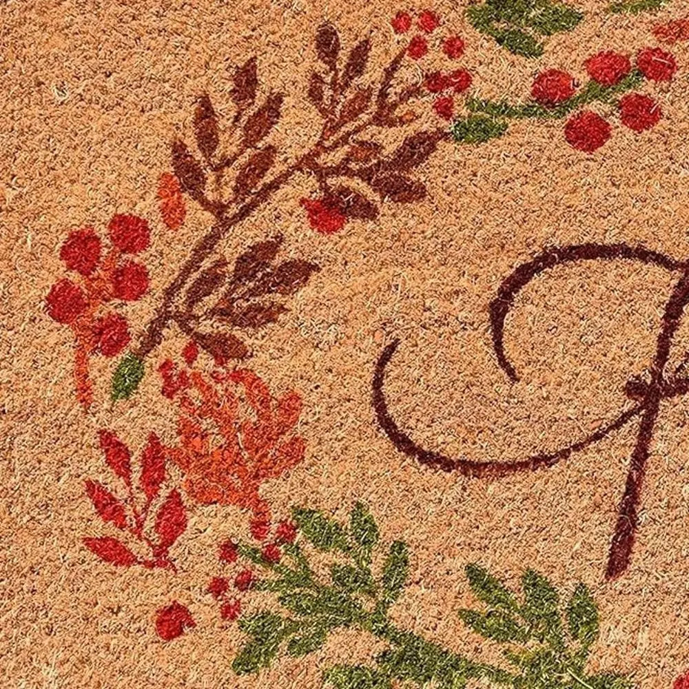 17" X 29" Natural Green And Orange Fall Leaves Coir Outdoor Door Mat - NOBLE HOME INTERIORS