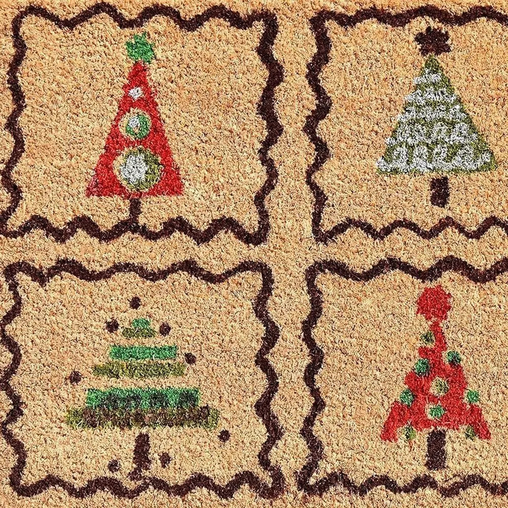 17" X 29" Natural Red and Black Coir Christmas Trees Outdoor Christmas Door Mat - NOBLE HOME INTERIORS