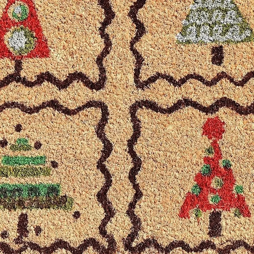 17" X 29" Natural Red and Black Coir Christmas Trees Outdoor Christmas Door Mat - NOBLE HOME INTERIORS