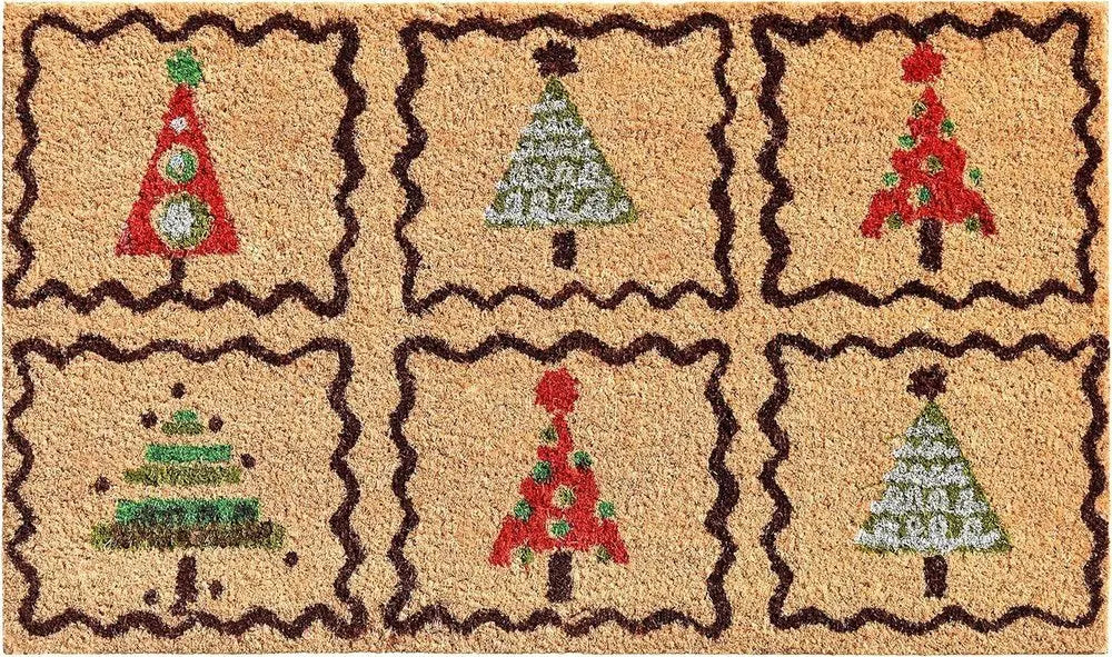 17" X 29" Natural Red and Black Coir Christmas Trees Outdoor Christmas Door Mat - NOBLE HOME INTERIORS
