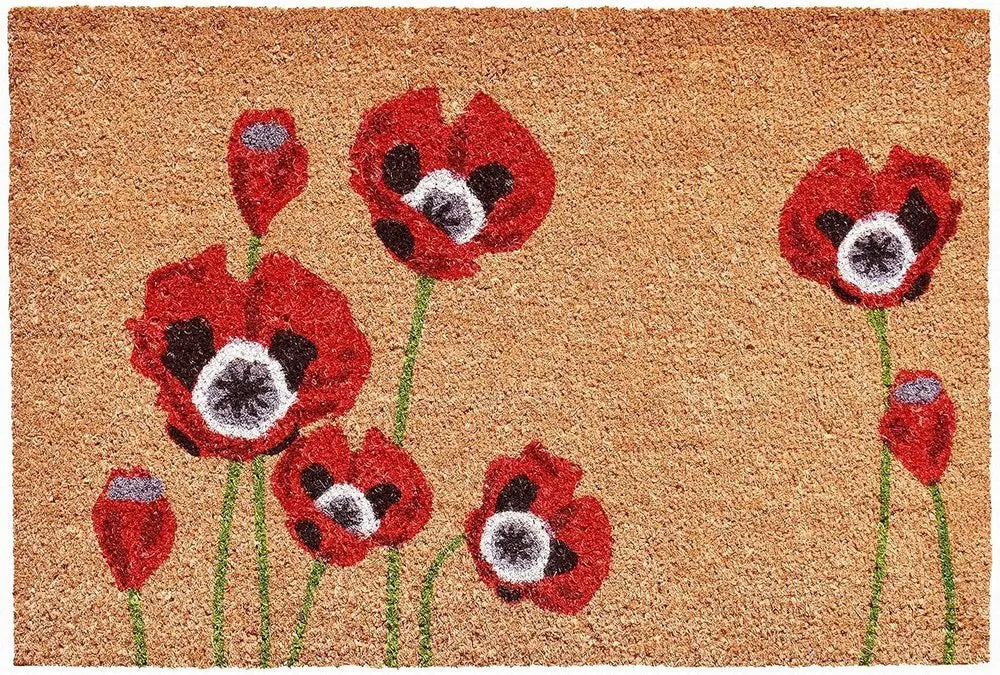 17" X 29" Natural Red and Black Coir Floral Outdoor Door Mat - NOBLE HOME INTERIORS